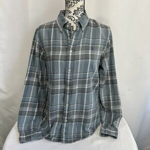 Polo Ralph Lauren Shirt Women's Sz L  Flannel Gray Blue  Plaid Check Button Down